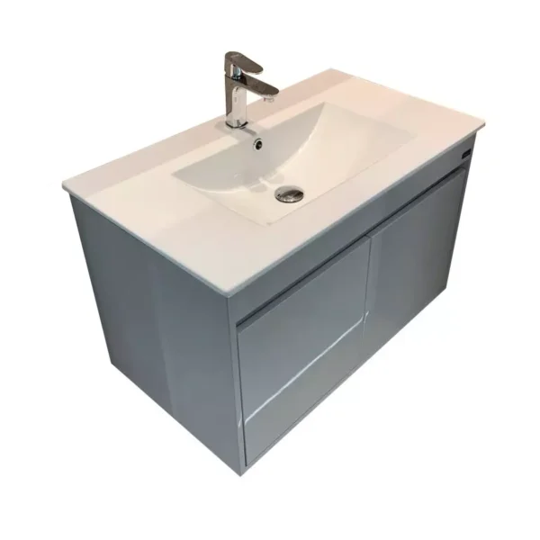 Mueble de Baño Suspendido Gris 2 Puertas 60 cm