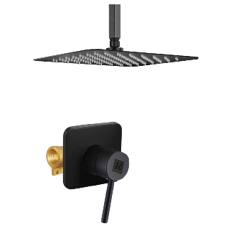 Monocomando Ducha Exterior Negro Mate con brazo de Techo y Roseta