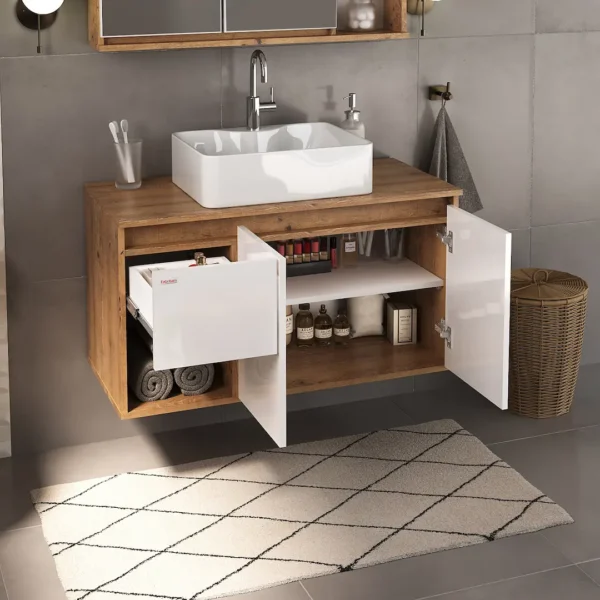 Mueble de Baño Suspendido 90 cm sin bacha - 1 Cajón + 2 Puertas