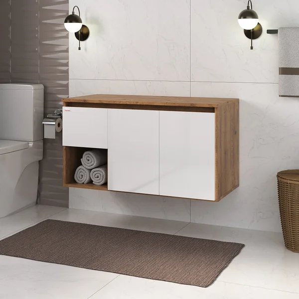 Mueble de Baño Suspendido 90 cm sin bacha - 1 Cajón + 2 Puertas