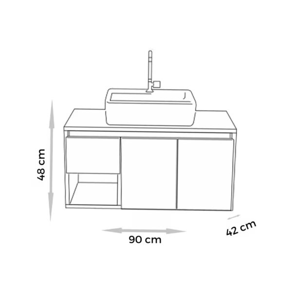 Mueble de Baño Suspendido 90 cm sin bacha - 1 Cajón + 2 Puertas