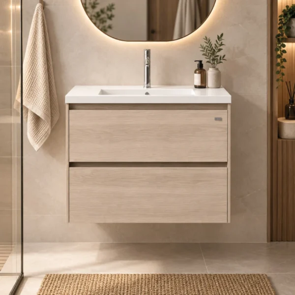 Mueble de baño Suspendido 60 cm Roble Claro 2 cajones